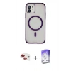 MARSİLYAN™- iPhone 11 Kılıf Eksen Klasik Koleksiyonu - Siyah Bilvis 5in1 3D Magic Cam Ekran Koruyucu + Kırmızı Pers Alüminyum Kamera Lens