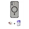 MARSİLYAN™- iPhone 11 Kılıf Eksen Klasik Koleksiyonu - Siyah Bilvis 5in1 3D Magic Cam Ekran Koruyucu + Kırmızı Pers Alüminyum Kamera Lens