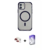 MARSİLYAN™- iPhone 11 Kılıf Eksen Klasik Koleksiyonu - Siyah Bilvis 5in1 3D Magic Cam Ekran Koruyucu + Kırmızı Pers Alüminyum Kamera Lens