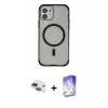MARSİLYAN™- iPhone 11 Kılıf Eksen Klasik Koleksiyonu - Siyah Bilvis 5in1 3D Magic Cam Ekran Koruyucu + Pers Alüminyum Kamera Lens - LT