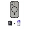 MARSİLYAN™- iPhone 11 Kılıf Eksen Klasik Koleksiyonu - Siyah Bilvis 5in1 3D Magic Cam Ekran Koruyucu + PVD Metal Kamera Lens - MI