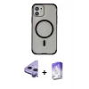 MARSİLYAN™- iPhone 11 Kılıf Eksen Klasik Koleksiyonu - Siyah Bilvis 5in1 3D Magic Cam Ekran Koruyucu + Raze Metal Kamera Lens - MR