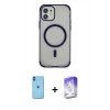 MARSİLYAN™- iPhone 11 Kılıf Eksen Klasik Koleksiyonu - Siyah Bilvis 5in1 3D Magic Cam Ekran Koruyucu + Neon Fosforlu Kamera Lens - MI