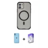 MARSİLYAN™- iPhone 11 Kılıf Eksen Klasik Koleksiyonu - Siyah Bilvis 5in1 3D Magic Cam Ekran Koruyucu + Neon Fosforlu Kamera Lens - MI