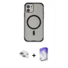 MARSİLYAN™- iPhone 11 Kılıf Eksen Klasik Koleksiyonu - Siyah Bilvis 5in1 3D Magic Cam Ekran Koruyucu + Pers Alüminyum Kamera Lens - YL