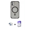 MARSİLYAN™- iPhone 11 Kılıf Eksen Klasik Koleksiyonu - Siyah Bilvis 5in1 3D Magic Cam Ekran Koruyucu + Pers Alüminyum Kamera Lens - GI