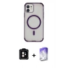 MARSİLYAN™- iPhone 11 Kılıf Eksen Klasik Koleksiyonu - Siyah Bilvis 5in1 3D Magic Cam Ekran Koruyucu + PVD Metal Kamera Lens - TU