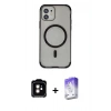 MARSİLYAN™- iPhone 11 Kılıf Eksen Klasik Koleksiyonu - Siyah Bilvis 5in1 3D Magic Cam Ekran Koruyucu + PVD Metal Kamera Lens - TU