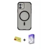MARSİLYAN™- iPhone 11 Kılıf Eksen Klasik Koleksiyonu - Siyah Bilvis 5in1 3D Magic Cam Ekran Koruyucu + Rainbow Kamera Lens Koruma Cam - KI