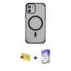MARSİLYAN™- iPhone 11 Kılıf Eksen Klasik Koleksiyonu - Siyah Bilvis 5in1 3D Magic Cam Ekran Koruyucu + Rainbow Kamera Lens Koruma Cam - KI