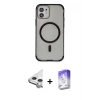 MARSİLYAN™- iPhone 11 Kılıf Eksen Klasik Koleksiyonu - Siyah Bilvis 5in1 3D Magic Cam Ekran Koruyucu + Raze Metal Kamera Lens - GS