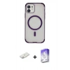 MARSİLYAN™- iPhone 11 Kılıf Eksen Klasik Koleksiyonu - Siyah Bilvis 5in1 3D Magic Cam Ekran Koruyucu + Renkli Kamera Lens Koruma Cam - PE