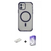 MARSİLYAN™- iPhone 11 Kılıf Eksen Klasik Koleksiyonu - Siyah Bilvis 5in1 3D Magic Cam Ekran Koruyucu + Renkli Kamera Lens Koruma Cam - PE