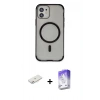 MARSİLYAN™- iPhone 11 Kılıf Eksen Klasik Koleksiyonu - Siyah Bilvis 5in1 3D Magic Cam Ekran Koruyucu + Renkli Kamera Lens Koruma Cam - PE