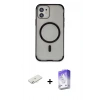 MARSİLYAN™- iPhone 11 Kılıf Eksen Klasik Koleksiyonu - Siyah Bilvis 5in1 3D Magic Cam Ekran Koruyucu + Renkli Kamera Lens Koruma Cam - SI