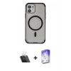 MARSİLYAN™- iPhone 11 Kılıf Eksen Klasik Koleksiyonu - Siyah Bilvis 5in1 3D Magic Cam Ekran Koruyucu + Kamera Lens Koruma Cam - SF