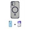 MARSİLYAN™- iPhone 11 Kılıf Eksen Klasik Koleksiyonu - Siyah Bilvis 5in1 3D Magic Cam Ekran Koruyucu + Turuncu Neon Fosforlu Kamera Lens
