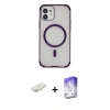 MARSİLYAN™- iPhone 11 Kılıf Eksen Klasik Koleksiyonu - Siyah Bilvis 5in1 3D Magic Cam Ekran Koruyucu + Yeşil Renkli Kamera Lens Koruma Cam