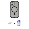 MARSİLYAN™- iPhone 11 Kılıf Eksen Klasik Koleksiyonu - Siyah Bilvis 5in1 3D Magic Cam Ekran Koruyucu + Yeşil Renkli Kamera Lens Koruma Cam