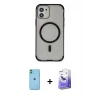 MARSİLYAN™- iPhone 11 Kılıf Eksen Klasik Koleksiyonu - Siyah Bilvis 5in1 5D Magic Hayalet Cam Ekran Koruyucu + Neon Fosforlu Kamera Lens - YL