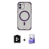 MARSİLYAN™- iPhone 11 Kılıf Eksen Klasik Koleksiyonu - Siyah Bilvis 5in1 5D Magic Hayalet Cam Ekran Koruyucu + Turuncu PVD Metal Kamera Lens