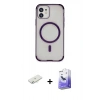 MARSİLYAN™- iPhone 11 Kılıf Eksen Klasik Koleksiyonu - Siyah Bilvis 5in1 5D Magic Hayalet Cam Ekran Koruyucu + Renkli Kamera Lens Koruma Cam - SI