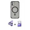 MARSİLYAN™- iPhone 11 Kılıf Eksen Klasik Koleksiyonu - Siyah Bilvis 5in1 5D Magic Hayalet Cam Ekran Koruyucu + Mor Raze Metal Kamera Lens
