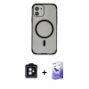 MARSİLYAN™- iPhone 11 Kılıf Eksen Klasik Koleksiyonu - Siyah Bilvis 5in1 5D Magic Hayalet Cam Ekran Koruyucu + PVD Metal Kamera Lens - SH