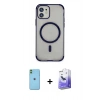 MARSİLYAN™- iPhone 11 Kılıf Eksen Klasik Koleksiyonu - Siyah Bilvis 5in1 5D Magic Hayalet Cam Ekran Koruyucu + Neon Fosforlu Kamera Lens - YL