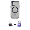 MARSİLYAN™- iPhone 11 Kılıf Eksen Klasik Koleksiyonu - Siyah Bilvis 5in1 5D Magic Hayalet Cam Ekran Koruyucu + Kamera Lens Koruma Cam - SF