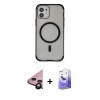 MARSİLYAN™- iPhone 11 Kılıf Eksen Klasik Koleksiyonu - Siyah Bilvis 5in1 5D Magic Hayalet Cam Ekran Koruyucu + Raze Metal Kamera Lens - SH