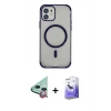 MARSİLYAN™- iPhone 11 Kılıf Eksen Klasik Koleksiyonu - Siyah Bilvis 5in1 5D Magic Hayalet Cam Ekran Koruyucu + Kırmızı Raze Metal Kamera Lens