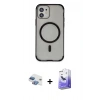 MARSİLYAN™- iPhone 11 Kılıf Eksen Klasik Koleksiyonu - Siyah Bilvis 5in1 5D Magic Hayalet Cam Ekran Koruyucu + Pers Alüminyum Kamera Lens - GI