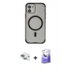 MARSİLYAN™- iPhone 11 Kılıf Eksen Klasik Koleksiyonu - Siyah Bilvis 5in1 5D Magic Hayalet Cam Ekran Koruyucu + Yeşil Pers Alüminyum Kamera Lens