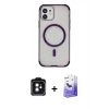 MARSİLYAN™- iPhone 11 Kılıf Eksen Klasik Koleksiyonu - Siyah Bilvis 5in1 5D Magic Hayalet Cam Ekran Koruyucu + PVD Metal Kamera Lens - SH
