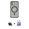 MARSİLYAN™- iPhone 11 Kılıf Eksen Klasik Koleksiyonu - Siyah Bilvis 5in1 5D Magic Hayalet Cam Ekran Koruyucu + Kamera Lens Koruma Cam - SF