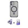 MARSİLYAN™- iPhone 11 Kılıf Eksen Klasik Koleksiyonu - Siyah Bilvis 5in1 5D Magic Hayalet Cam Ekran Koruyucu + Mor Raze Metal Kamera Lens