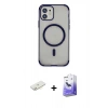 MARSİLYAN™- iPhone 11 Kılıf Eksen Klasik Koleksiyonu - Siyah Bilvis 5in1 5D Magic Hayalet Cam Ekran Koruyucu + Sarı Renkli Kamera Lens Koruma Cam