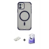 MARSİLYAN™- iPhone 11 Kılıf Eksen Klasik Koleksiyonu - Siyah Bilvis 5in1 5D Magic Hayalet Cam Ekran Koruyucu + Renkli Kamera Lens Koruma Cam - TU