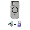 MARSİLYAN™- iPhone 11 Kılıf Eksen Klasik Koleksiyonu - Siyah Bilvis 5in1 5D Magic Hayalet Cam Ekran Koruyucu + Kırmızı Raze Metal Kamera Lens