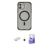 MARSİLYAN™- iPhone 11 Kılıf Eksen Klasik Koleksiyonu - Siyah Bilvis 5in1 5D Magic Hayalet Cam Ekran Koruyucu + Sarı Renkli Kamera Lens Koruma Cam