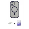MARSİLYAN™- iPhone 11 Kılıf Eksen Klasik Koleksiyonu - Siyah Bilvis 5in1 5D Magic Hayalet Cam Ekran Koruyucu + Renkli Kamera Lens Koruma Cam - SI