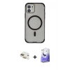 MARSİLYAN™- iPhone 11 Kılıf Eksen Klasik Koleksiyonu - Siyah Bilvis 5in1 5D Magic Hayalet Cam Ekran Koruyucu + Pers Alüminyum Kamera Lens - GD