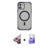 MARSİLYAN™- iPhone 11 Kılıf Eksen Klasik Koleksiyonu - Siyah Bilvis 5in1 5D Magic Hayalet Cam Ekran Koruyucu + Raze Metal Kamera Lens - SH