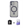 MARSİLYAN™- iPhone 11 Kılıf Eksen Klasik Koleksiyonu - Siyah Bilvis 5in1 5D Magic Hayalet Cam Ekran Koruyucu + Turuncu PVD Metal Kamera Lens