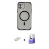 MARSİLYAN™- iPhone 11 Kılıf Eksen Klasik Koleksiyonu - Siyah Bilvis 5in1 5D Magic Hayalet Cam Ekran Koruyucu + Renkli Kamera Lens Koruma Cam - YL