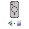 MARSİLYAN™- iPhone 11 Kılıf Eksen Klasik Koleksiyonu - Siyah Bilvis 5in1 5D Magic Hayalet Cam Ekran Koruyucu + Kırmızı Raze Metal Kamera Lens