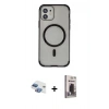 MARSİLYAN™- iPhone 11 Kılıf Eksen Klasik Koleksiyonu - Siyah Bilvis Hayalet Cam Ekran Koruyucu + Pers Alüminyum Kamera Lens - GI