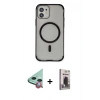 MARSİLYAN™- iPhone 11 Kılıf Eksen Klasik Koleksiyonu - Siyah Bilvis Hayalet Cam Ekran Koruyucu + Raze Metal Kamera Lens - KI