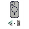 MARSİLYAN™- iPhone 11 Kılıf Eksen Klasik Koleksiyonu - Siyah Bilvis Hayalet Cam Ekran Koruyucu + Raze Metal Kamera Lens - KI